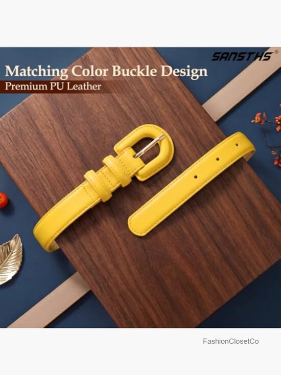 Faux Leather Thin Waist Belt with Same-Color Buckle for Women main image 5